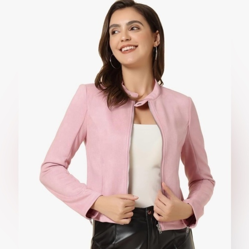 Coffeeshop NY dusty pink suede faux biker moto jacket XL